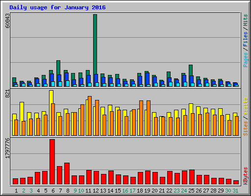 Daily usage for January 2016